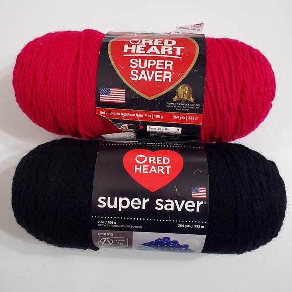 Red Heart Super Saver Lot of 2 Skeins Rouge Black 7oz 364yds Acrylic - Picture 1 of 5